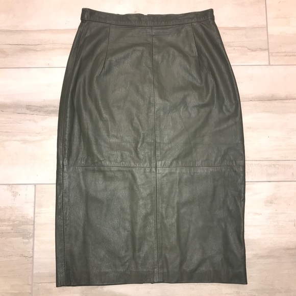 Comint Dresses & Skirts - Leather olive green fitted midi skirt S XS 2